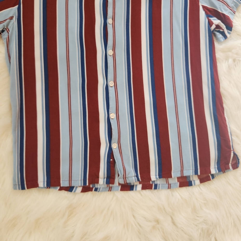 Mens Stripe Short Sleeve Button Up Shirt (Size M) - Picture 7 of 12